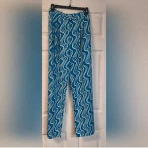 Blue and White Patterned Pants Disco Groovy Small